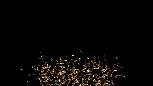golden confetti appear from bottom to top in the center - separate alpha channel - 4K