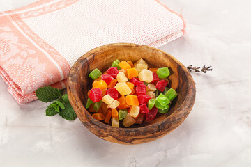 Sweet candied papaya colorful pieses