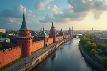 Naklejka premium Historic Kazan With Aerial Views Of The Kremlin And River