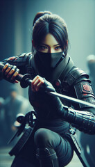 Naklejka premium 日本画（Japanese painting）／忍者 Ninja 美人画 美女