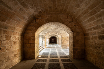 The majestic Gothic vaults inside Palma Cathedral, also known as La Seu, located in the historic center of Palma de Mallorca. This 14th century cathedral overlooks the Mediterranean Sea and is