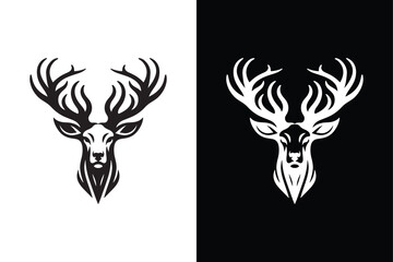 Black And White Wild Deer Silhouette Design.