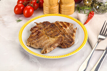 Grilled pork neck sirloin steak