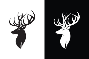 Black And White Wild Deer Silhouette Design.