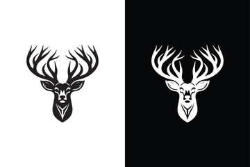 Black And White Wild Deer Silhouette Design.