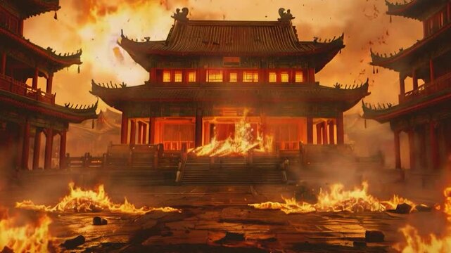 Ancient Chinese Temple engulfed in Flames