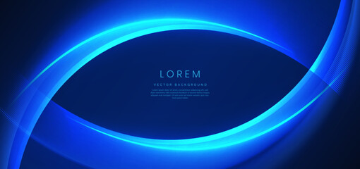 Elegant light blue curved line on dark blue background copy space for text.