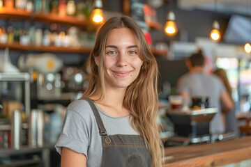 Young business woman smiling in her coffee shop
