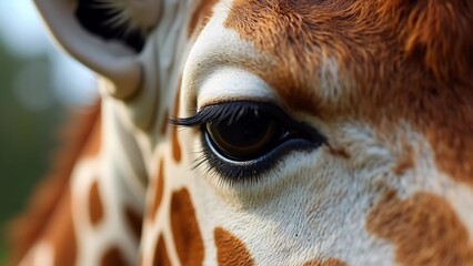 Close-up of a giraffe's eye capturing its gentle elegance and unique pattern, highlighting the grace and beauty of this iconic creature in its natural habitat, symbolizing the wonders of the wild