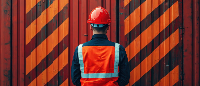A customs officer blocking a trade route, standing in front of a large Sanctions sign, trade barrier, international commerce challenge