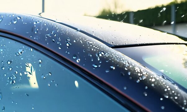 Car Wash in Action: Shiny Vehicle Under Bright Sunlight