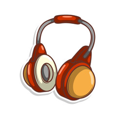 Hand drawn cute cartoon illustration of wireless headphones. Flat vector headset sticker in simple colored doodle style.