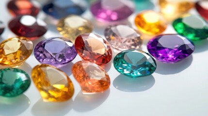 various colorful gemstone on white background