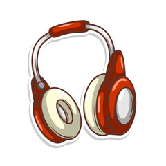 Naklejka premium Hand drawn cute cartoon illustration of wireless headphones. Flat vector headset sticker in simple colored doodle style.