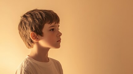 Boy Standing Alone with Pensive Expression