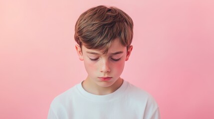 Boy with Teary Eyes Looking Down with Emotion