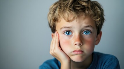 Thoughtful Boy Resting His Cheek on His Hand