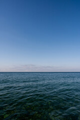 Fototapeta premium Sea water sky. Ocean horizon clouds. Nature summer seascape. Blue cloud wave landscape.