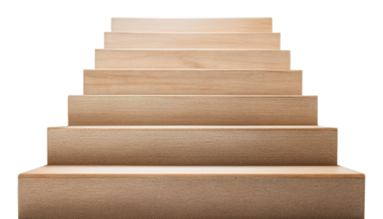 Wooden Stairs Leading Upwards Isolated on Transparent Background.