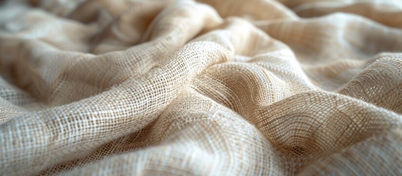 Close up shot of a cozy neutral colored knitted textile with a soft fuzzy texture  The intricate weave pattern and plush comforting feel evoke a sense of warmth comfort and coziness