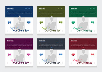 Clean and modern client testimonial banner set template. customer review social media post bundle carousel template design.