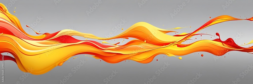 Wall mural abstract digital artwork with sweeping curved lines and vibrant red, orange, and yellow hues, ideal 