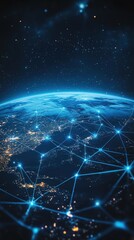 Digital connection technology global network Big data analytics World map point and line composition IoT commerce