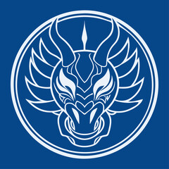 Fototapeta premium Chinese dragon symbol. Asian monster sign. China culture ancient badge on blue background. Japanese mythology emblem