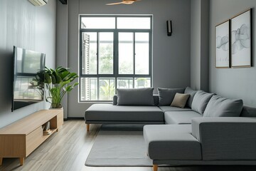 Fototapeta premium A living room with a couch and a television