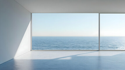 Ocean View Room Minimalist Interior Design 3D Illustration