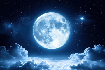 Fototapeta premium Serene night sky with glowing full moon stars