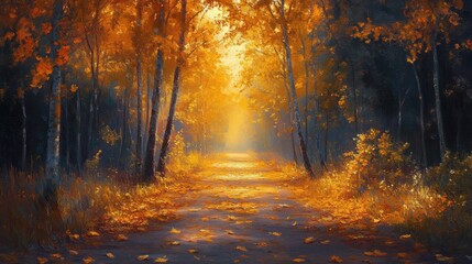 Fototapeta premium Autumn tranquility in sunlit pathway