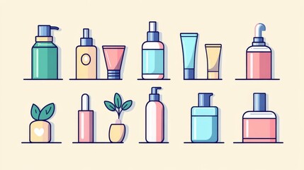 Fototapeta premium Icons and designs for beauty, body care, and cosmetics.