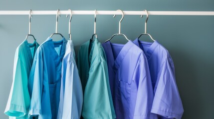 Colorful Scrubs Hanging on a Rack