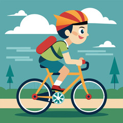Fototapeta premium Boy Riding Bicycle in a Flat Design Style