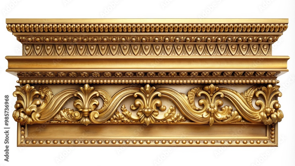 Poster rectangular gilded cornice with intricate details for ornate architectural decoration