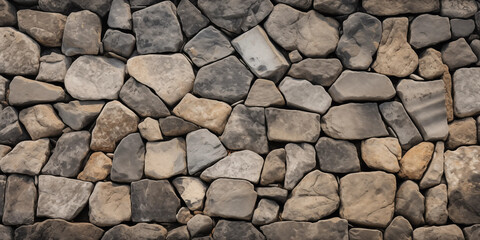 Fototapeta premium Stone Wall Texture Irregular Pattern of Grey and Brown Stones