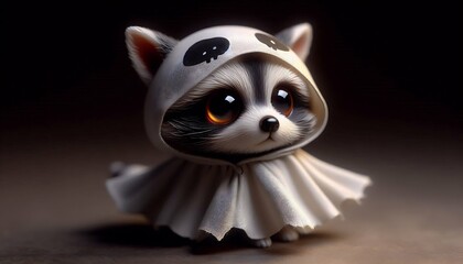 Cute Raccoon in a Ghost Costume for Halloween