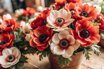 Red Anemone Flowers in Bloom
