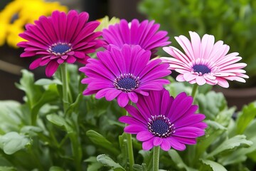Obraz premium Vibrant purple daisies in full bloom in garden