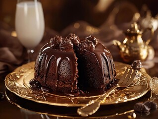 chocolate cake with nuts and chocolate