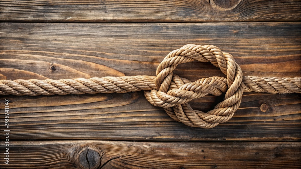 Poster rope knot on wooden background with rustic charm