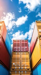 Fototapeta premium Colorful shipping containers, blue sky background