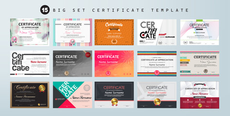 Big set Certificate of appreciation or Award diploma Horizontal template design