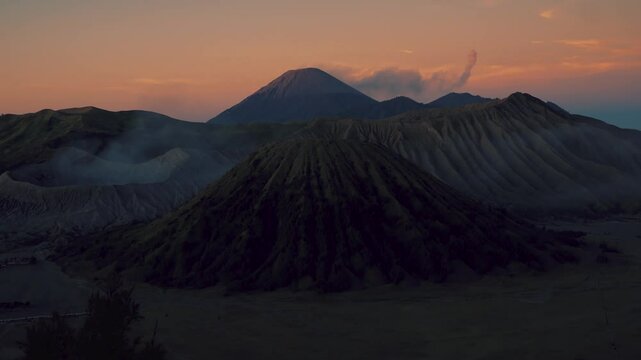 Experience the Majestic Beauty of Volcanoes at Dawn in Bromo Tengger Semeru National Park. East Java, Indonesia
