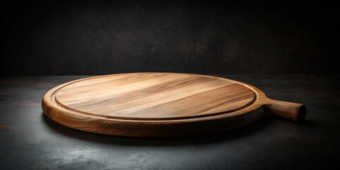 Black background with wooden pizza board for food photography - Powered by Adobe