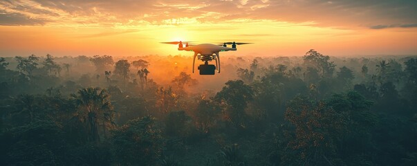 Fototapeta premium Drone delivery to remote areas through aerial logistics, highlighting the use of drones to access hard-to-reach locations.