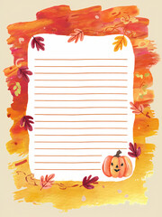 Fototapeta premium Autumn leaves background lined notepad 