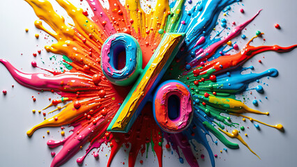 Vibrant image featuring a percentage symbol centered on a backdrop of colorful splattered paint, creating a dynamic and abstract art display that represents creativity and financial concepts.