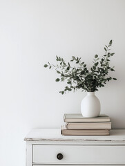Vase and books on the table